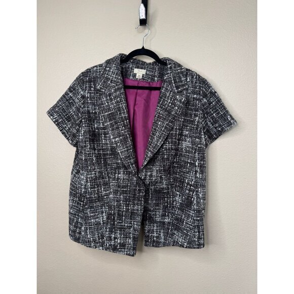 Yvos Women's Black Blazer Size‎ 16W short sleeve short acrylic collar snaps - Picture 3 of 8